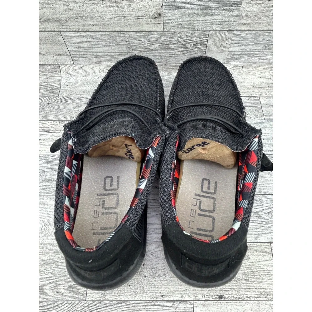 Hey Dude Wally Sox Men Sz 11 Jet Black Stretch Knit Slip On Loafers 110354935
